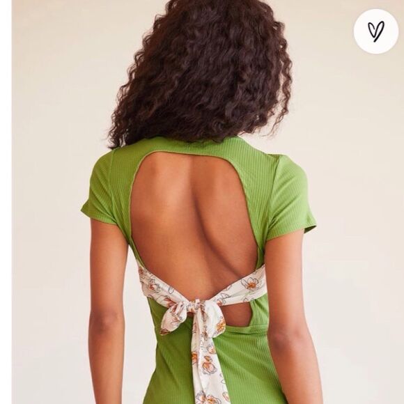 Nwt Lulu's Lime Green Ribbed Tie-Back Bodycon Mini Dress - Picture 10 of 17